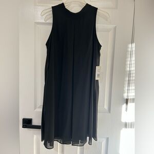 Nwt TASH & Sophie mock neck trapeze black sleeveless  dress chiffon bow tie M